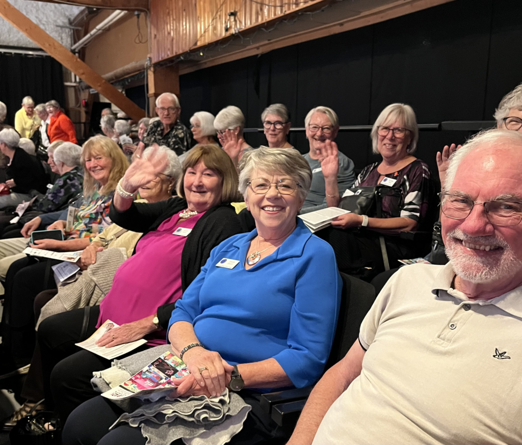 "The Beaver Club" Dinner Theatre was enjoyed by 33 members, including guests. The dinner was delicious and the play was hilarious! Even J.B. had many good laughs!!